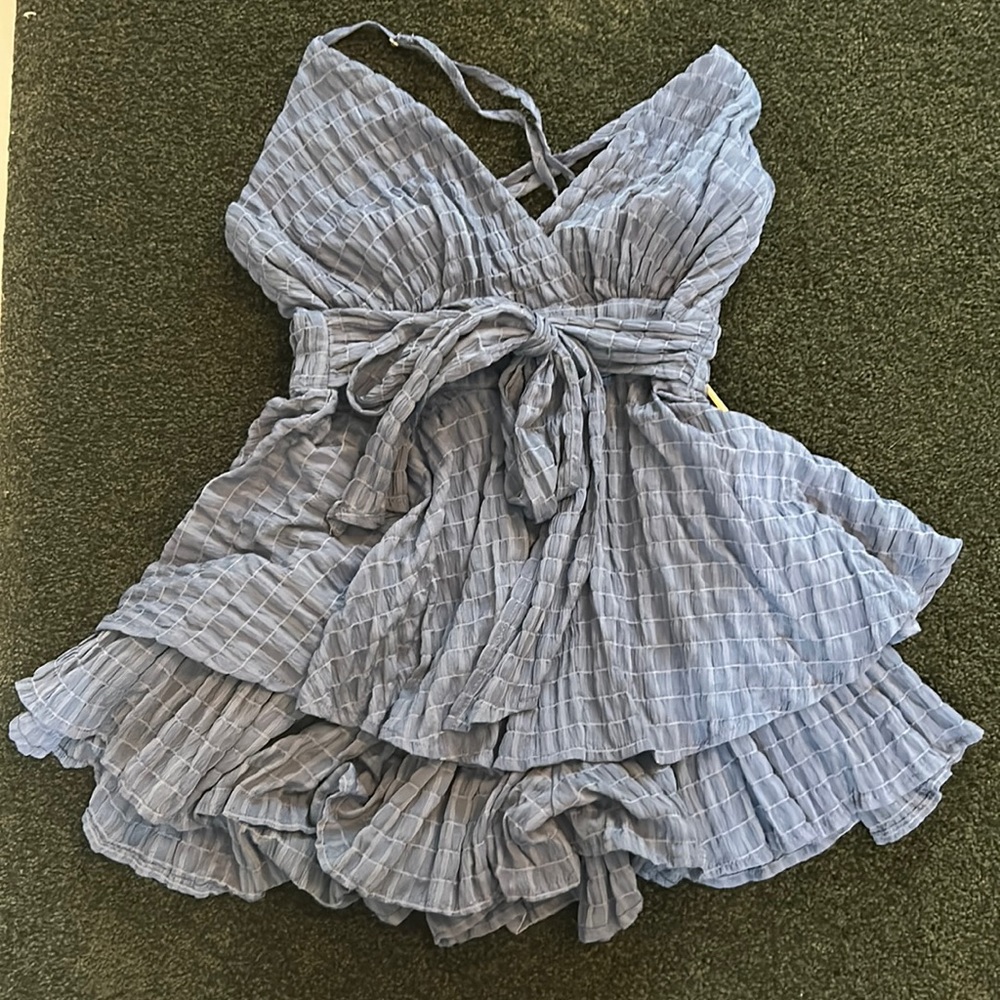 Blue romper dress with bow